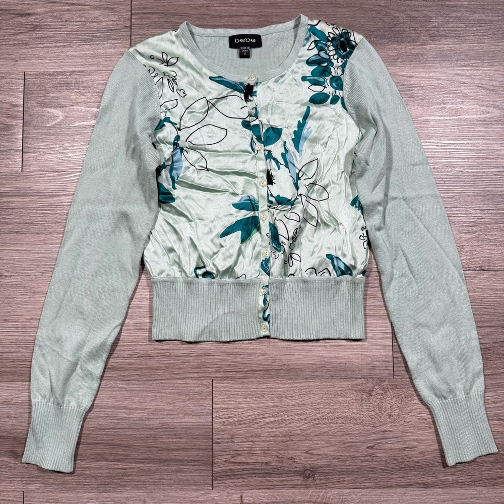Women’s Vintage Y2K bebe Silk Cashmere Cropped Sweater Cardigan Size S